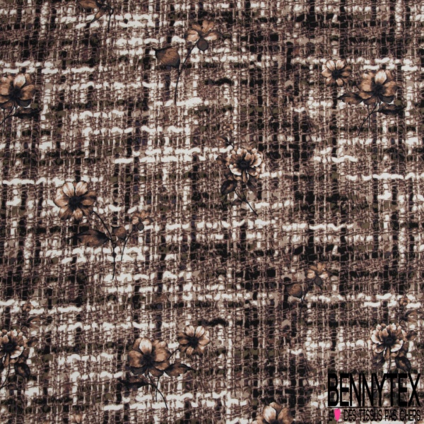 Coupon 3m stretch viscose élasthanne tailleur pantalon motif oeillet sable blanc fond fantaisie natté framboise noir taupe