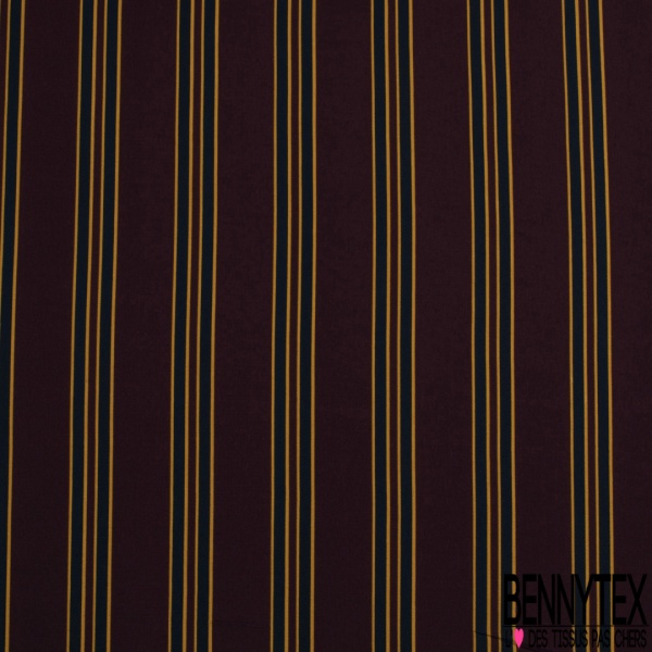 Coupon 3m crêpe polyester motif branchage naïf au trait ocre fond sang de taureau