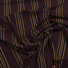 Coupon 3m crêpe polyester motif branchage naïf au trait ocre fond sang de taureau
