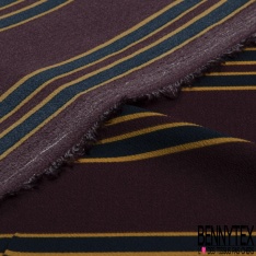 Coupon 3m crêpe polyester motif branchage naïf au trait ocre fond sang de taureau