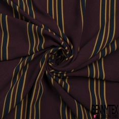 Coupon 3m crêpe polyester motif branchage naïf au trait ocre fond sang de taureau
