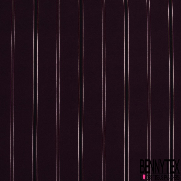 Coupon 3m crêpe polyester motif rayure fantaisie verticale canard moutarde prune sèche