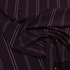 Coupon 3m crêpe polyester motif rayure fantaisie verticale canard moutarde prune sèche