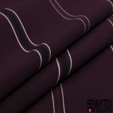 Coupon 3m crêpe polyester motif rayure fantaisie verticale canard moutarde prune sèche