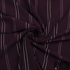 Coupon 3m crêpe polyester motif rayure fantaisie verticale canard moutarde prune sèche