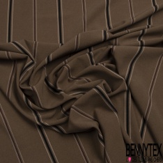 Coupon 3m crêpe polyester élasthanne motif rayure fantaisie verticale blanc rosé noir puce