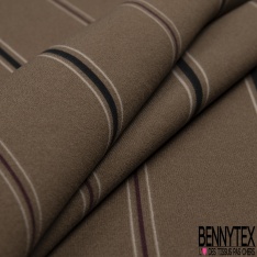Coupon 3m crêpe polyester élasthanne motif rayure fantaisie verticale blanc rosé noir puce
