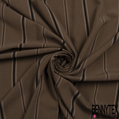 Coupon 3m crêpe polyester élasthanne motif rayure fantaisie verticale blanc rosé noir puce