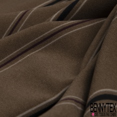 Coupon 3m crêpe polyester élasthanne motif rayure fantaisie verticale blanc rosé noir puce