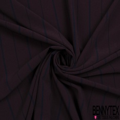 Coupon 3m crêpe polyester élasthanne motif rayure fantaisie verticale noir marine aubergine