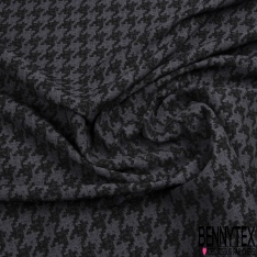 Coupon 3m stretch viscose élasthanne tailleur pantalon motif pied de coq noir marine