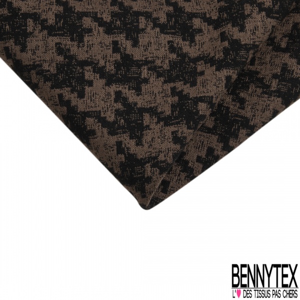 Coupon 3m stretch viscose élasthanne tailleur pantalon motif pied de coq chiné noir souris