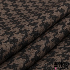 Coupon 3m stretch viscose élasthanne tailleur pantalon motif pied de coq chiné noir souris
