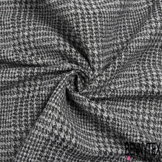Coupon 3m stretch viscose élasthanne tailleur pantalon motif prince de Galles chiné noir indigo foncé