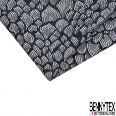 Coupon 3m stretch viscose élasthanne tailleur pantalon motif abstrait denim foncé blanc