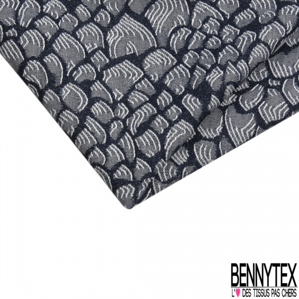 Coupon 3m stretch viscose élasthanne tailleur pantalon motif abstrait denim foncé blanc