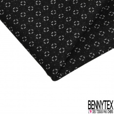 Coupon 3m stretch viscose élasthanne tailleur double face noir losange stylisé biscuit au gingembre dos biscuit au gingembre