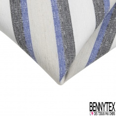 Coupon 3m stretch polyester polyamide viscose élasthanne tailleur rayure horizontale blanc optique denim délavé
