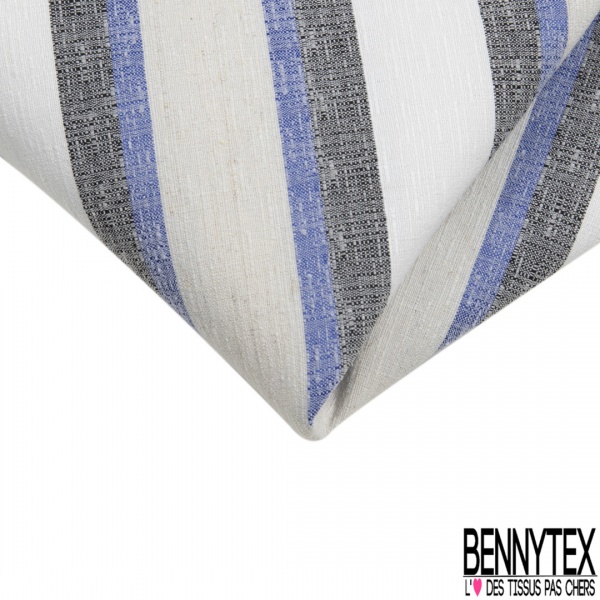 Coupon 3m stretch polyester polyamide viscose élasthanne tailleur rayure horizontale blanc optique denim délavé