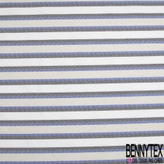 Coupon 3m stretch polyester polyamide viscose élasthanne tailleur rayure horizontale blanc optique denim délavé