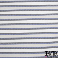 Coupon 3m stretch polyester polyamide viscose élasthanne tailleur rayure horizontale blanc optique denim délavé