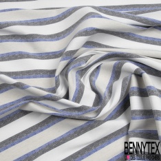 Coupon 3m stretch polyester polyamide viscose élasthanne tailleur rayure horizontale blanc optique denim délavé