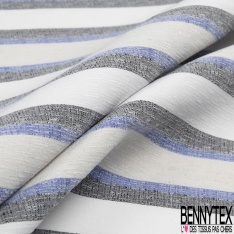 Coupon 3m stretch polyester polyamide viscose élasthanne tailleur rayure horizontale blanc optique denim délavé