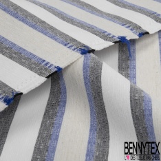 Coupon 3m stretch polyester polyamide viscose élasthanne tailleur rayure horizontale blanc optique denim délavé