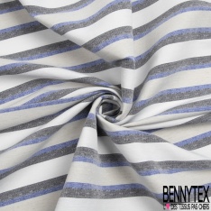 Coupon 3m stretch polyester polyamide viscose élasthanne tailleur rayure horizontale blanc optique denim délavé