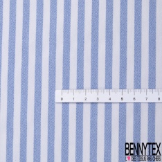 Coupon 3m stretch polyester polyamide viscose élasthanne tailleur petite rayure horizontale blanc bleu très vif