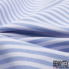 Coupon 3m stretch polyester polyamide viscose élasthanne tailleur petite rayure horizontale blanc bleu très vif