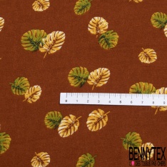 Fibranne viscose imprimé petite feuille de bananier fond argile cuite