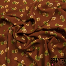 Fibranne viscose imprimé petite feuille de bananier fond argile cuite