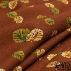 Fibranne viscose imprimé petite feuille de bananier fond argile cuite