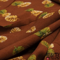 Fibranne viscose imprimé petite feuille de bananier fond argile cuite