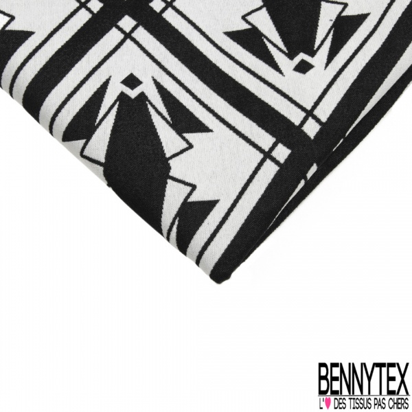 Coupon 3m stretch viscose élasthanne tailleur motif quadrillage géométrique noir blanc discret