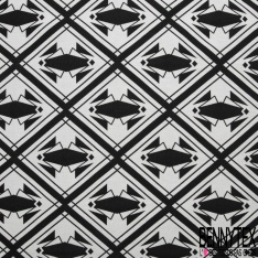 Coupon 3m stretch viscose élasthanne tailleur motif quadrillage géométrique noir blanc discret