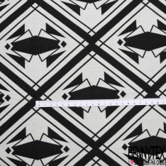 Coupon 3m stretch viscose élasthanne tailleur motif quadrillage géométrique noir blanc discret