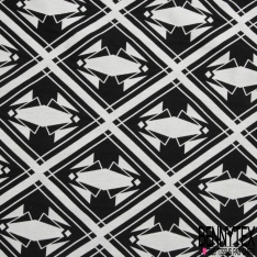 Coupon 3m stretch viscose élasthanne tailleur motif quadrillage géométrique noir blanc discret