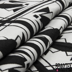 Coupon 3m stretch viscose élasthanne tailleur motif quadrillage géométrique noir blanc discret