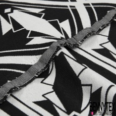 Coupon 3m stretch viscose élasthanne tailleur motif quadrillage géométrique noir blanc discret