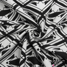Coupon 3m stretch viscose élasthanne tailleur motif quadrillage géométrique noir blanc discret