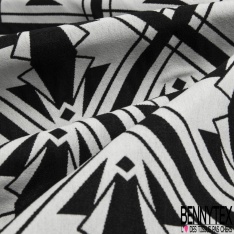 Coupon 3m stretch viscose élasthanne tailleur motif quadrillage géométrique noir blanc discret