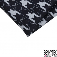 Coupon 3m stretch viscose élasthanne tailleur motif pied de coq revisité blanc bleu caban