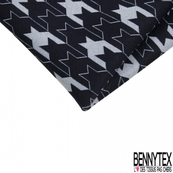 Coupon 3m stretch viscose élasthanne tailleur motif pied de coq revisité blanc bleu caban