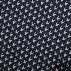 Coupon 3m stretch viscose élasthanne tailleur motif pied de coq revisité blanc bleu caban