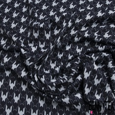 Coupon 3m stretch viscose élasthanne tailleur motif pied de coq revisité blanc bleu caban