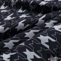 Coupon 3m stretch viscose élasthanne tailleur motif pied de coq revisité blanc bleu caban