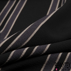 Coupon 3m crêpe polyester motif rayure fantaisie verticale noir perle anthracite bleuté
