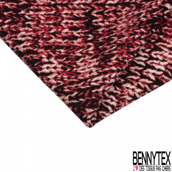 Coupon 3m crêpe polyester élasthanne motif tricot grosse maille jersey endroit noir blanc rouge